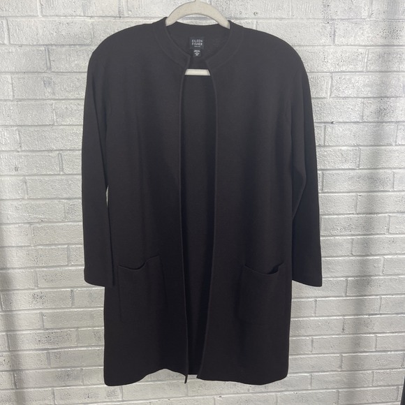 Eileen Fisher Sweaters - Eileen Fisher Wool Longline Open Front Cardigan Jacket Womens Petite PL Brown
